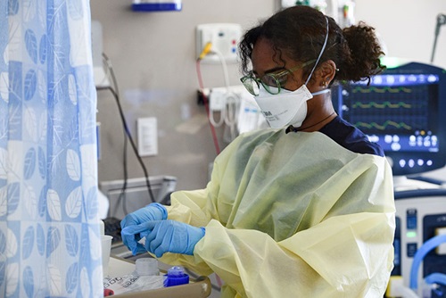 Health care professional at their workstation 