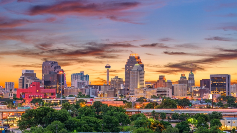 San Antonio downtown skyline at sunset