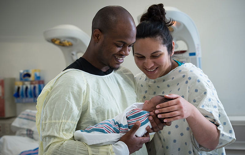 Patients Jessica Higa and her baby, Terrell, after labor and delivery at Women’s & Children’s Hospital.